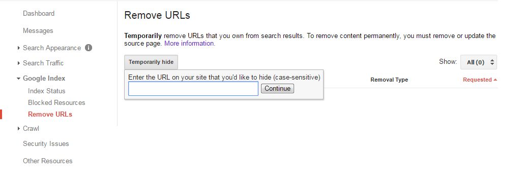 طریقه کار با Remove URLs